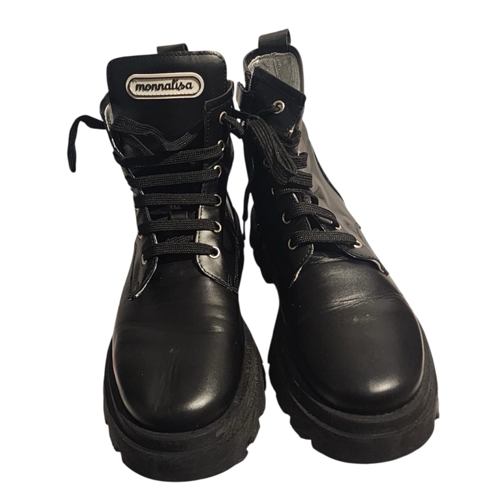 MONNALISA Black Lace-Up Boots, size 37 (U.S. 6.5)